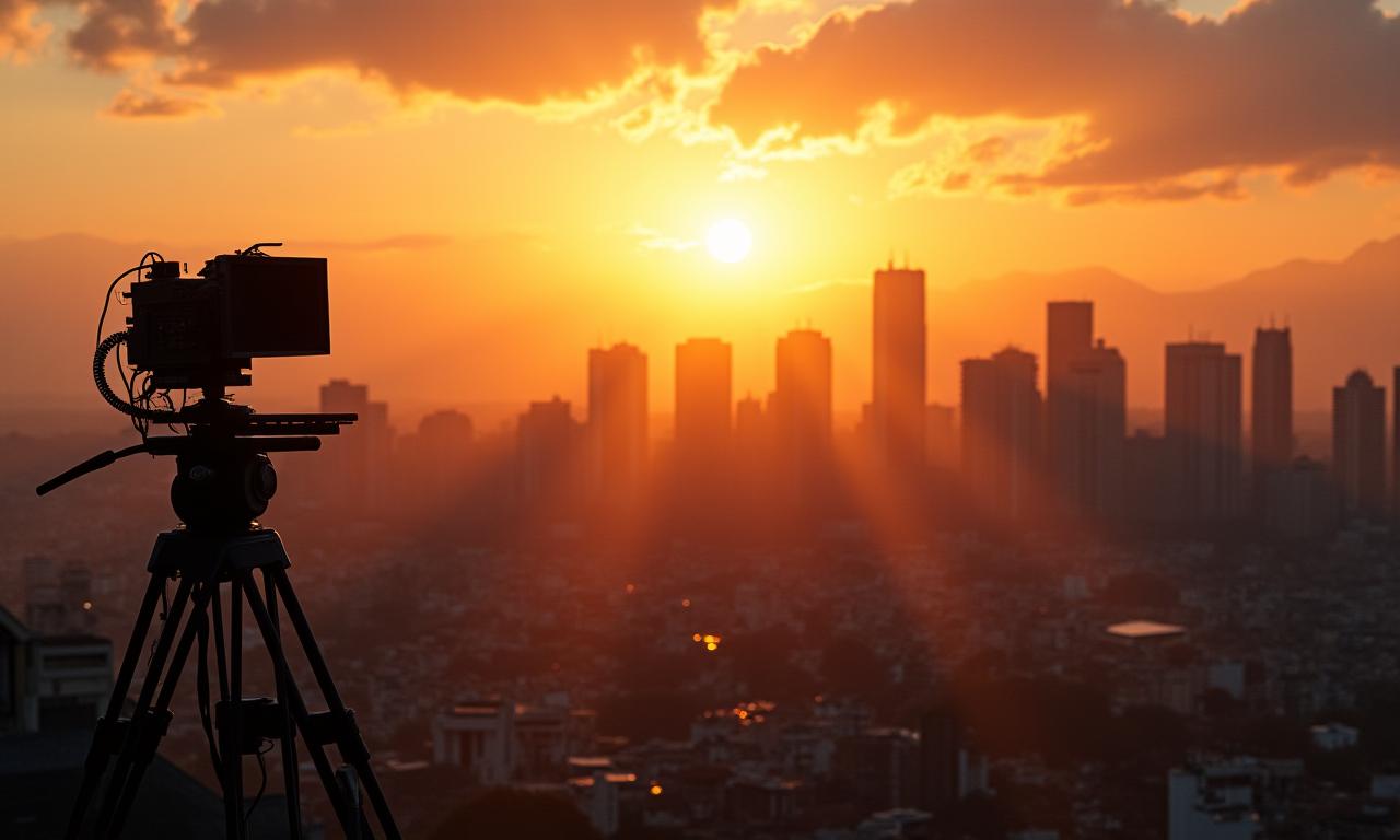 Bogotá skyline con equipos de filmación